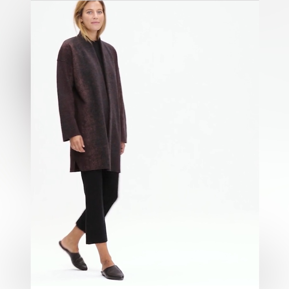 $498 Eileen Fisher Oxidized Wool Jacquard Kimono Coat  Casis L/XL burgandy